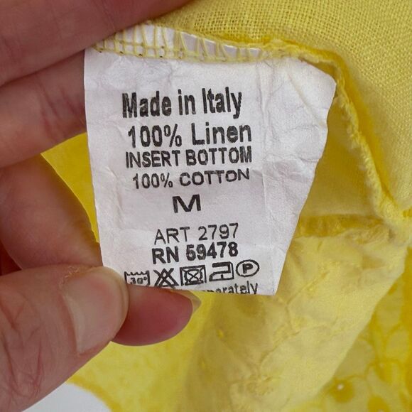 Terzo Millennio Yellow 100% Linen Italy Sleeveless Midi Eyelet Hem Dress Medium - Picture 8 of 9
